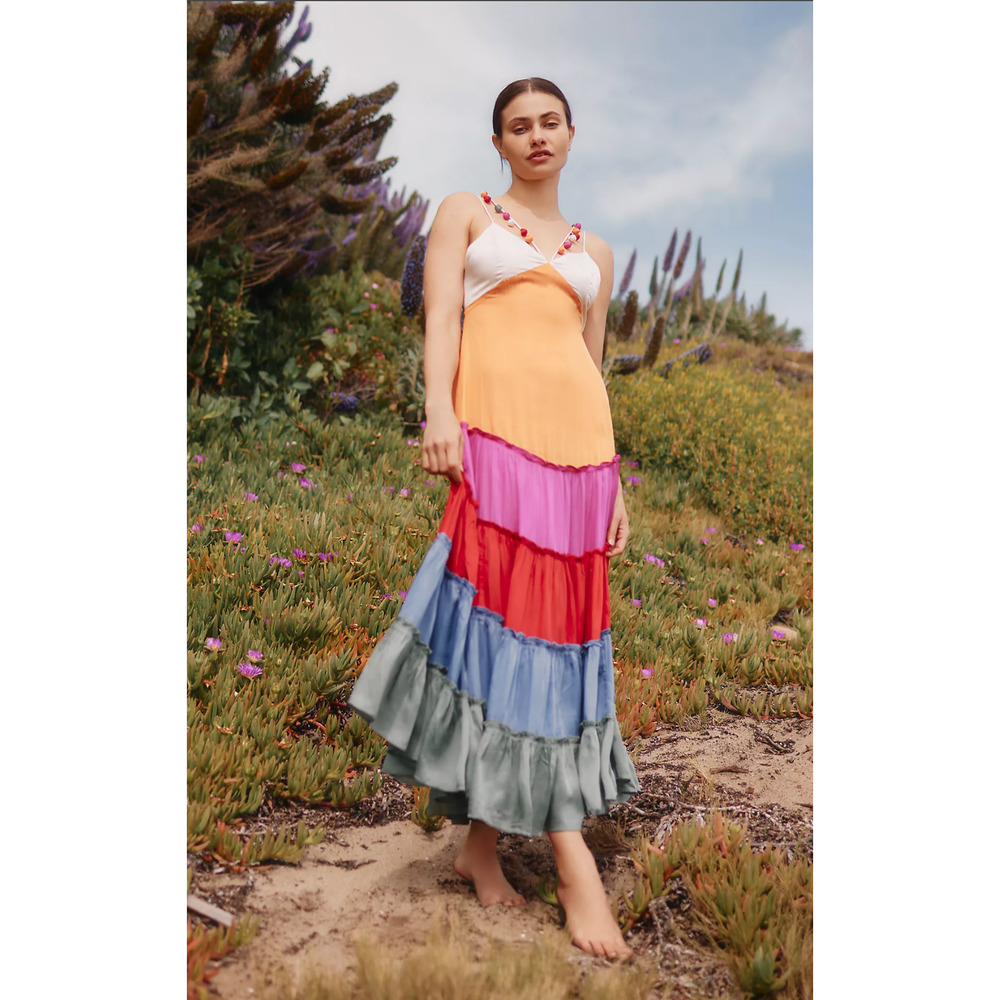 Anthropologie Rainbow V-Neck Maxi Dress - New Small - Picture 1 of 5